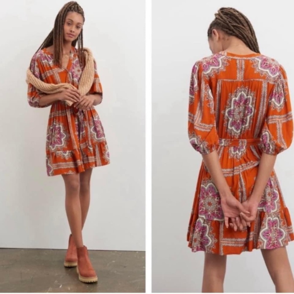 Porridge for Anthropologie Isabel mini dress.Medium Color Dark orange multi